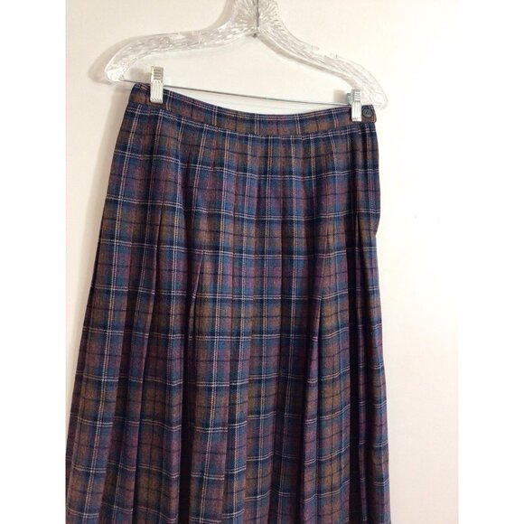 Pendleton Plaid Wool Pleated Skirt Midi Length Made USA Womens 10 - Picture 2 of 7